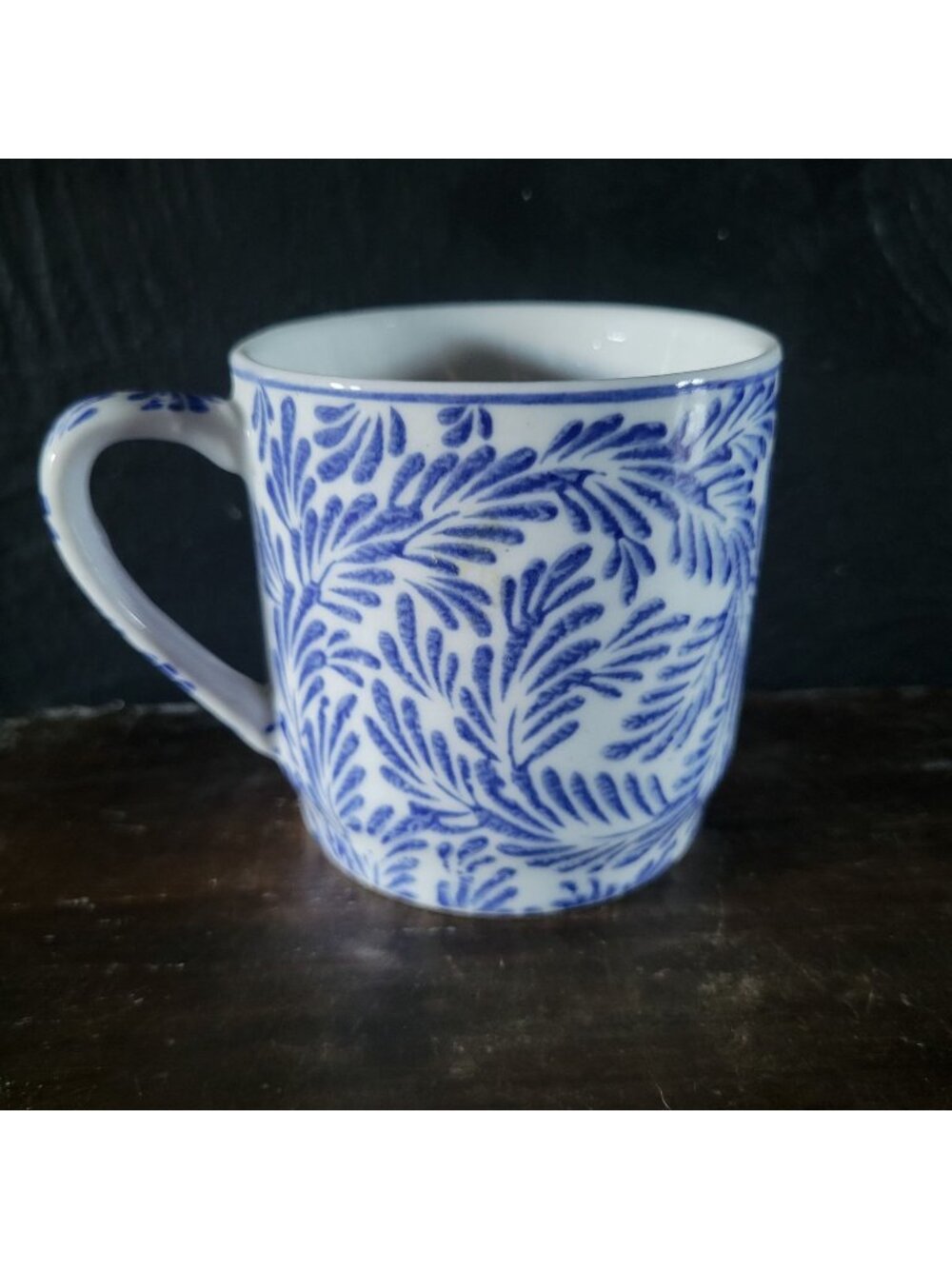 Pier 1 Imports Mug Blue and White Fern Porcelain Coffee Cup Tea Cup Discontinued